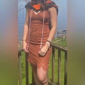 Astr Lace Mini Dress in Rust